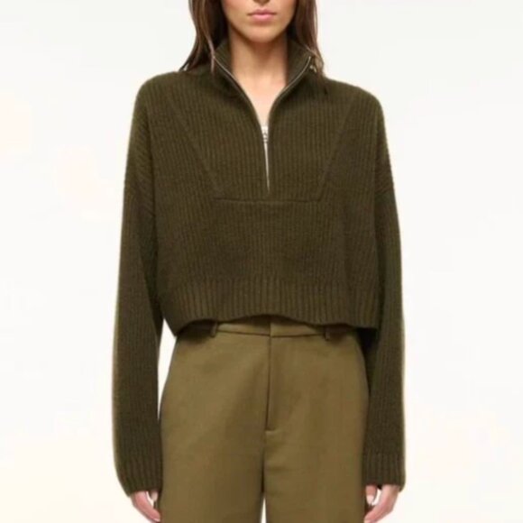 STAUD Sweaters - BEST STAUD Cropped Hampton Cashmere Sweater Olive Military Green Quiet Lux
